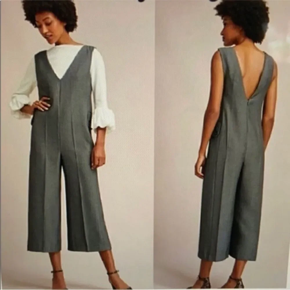 Anthropologie Cartonnier Oxford Herringbone Wide Leg Jumpsuit| M